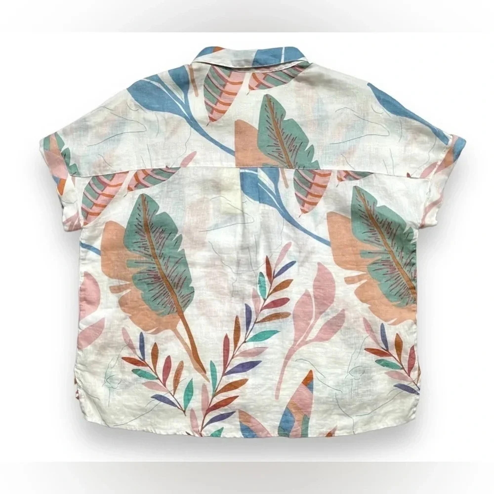NWT Cynthia Rowley Linen Botanical Print Button Up Top - Picture 4 of 4